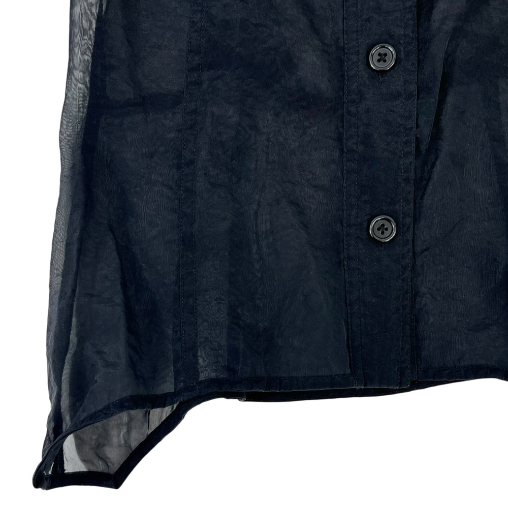 Helmut Lang Black Sheer Shirt - Black Button Up Organza Short Sleeve Shirt Top - Picture 7 of 13